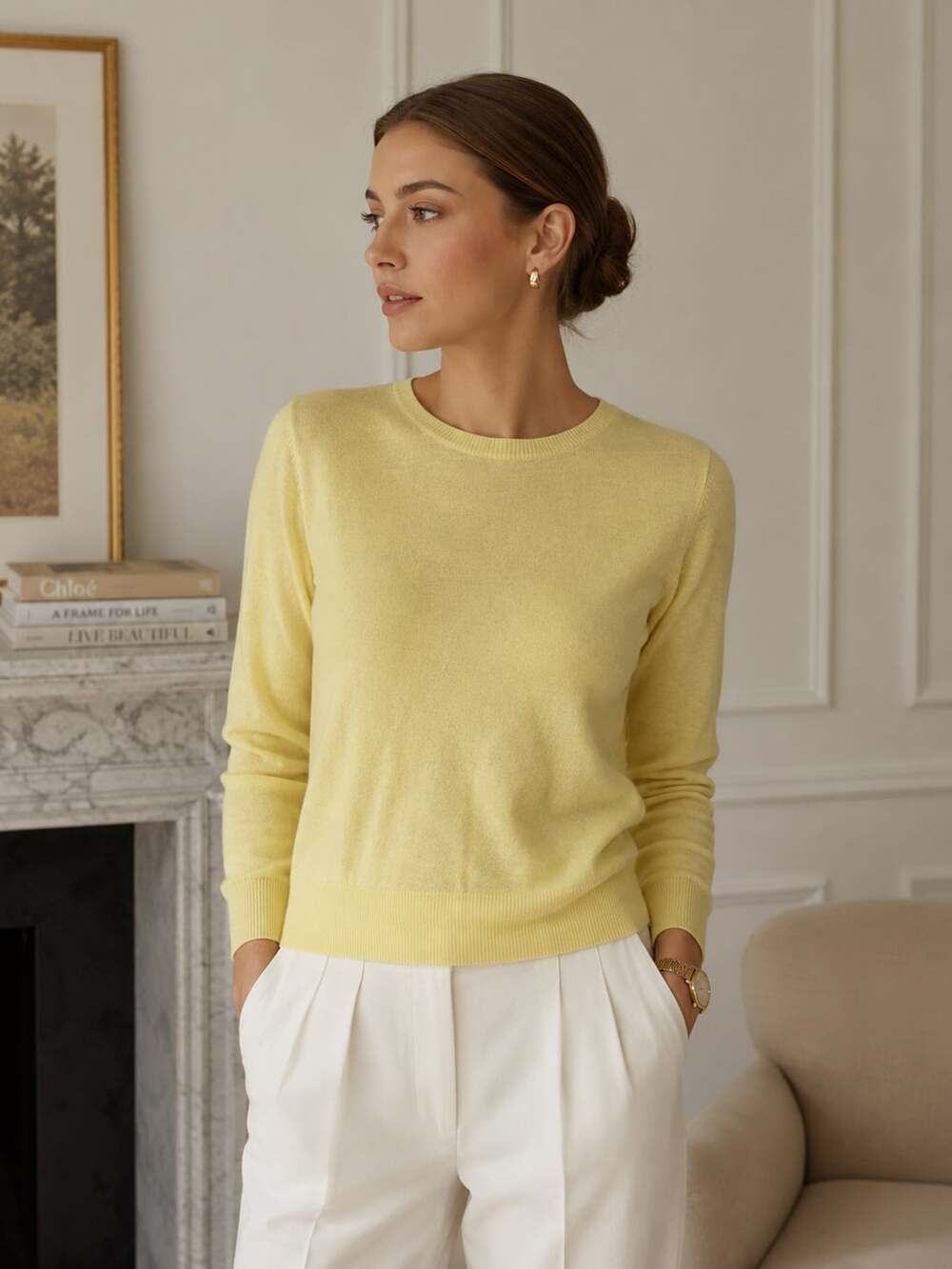 Nordstrom Signature Linen Blend Yellow Sweater Quiet Luxury Crewneck Medium